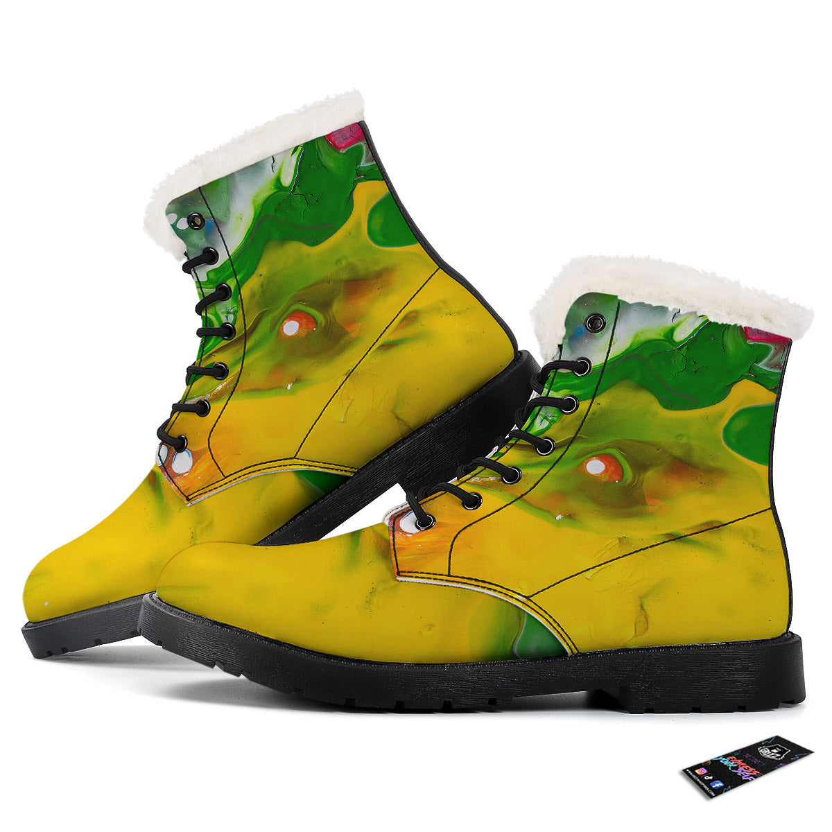 Acid Melt Yellow And Green Print Winter Boots-grizzshop