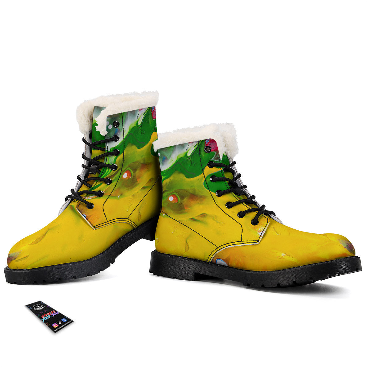 Acid Melt Yellow And Green Print Winter Boots-grizzshop