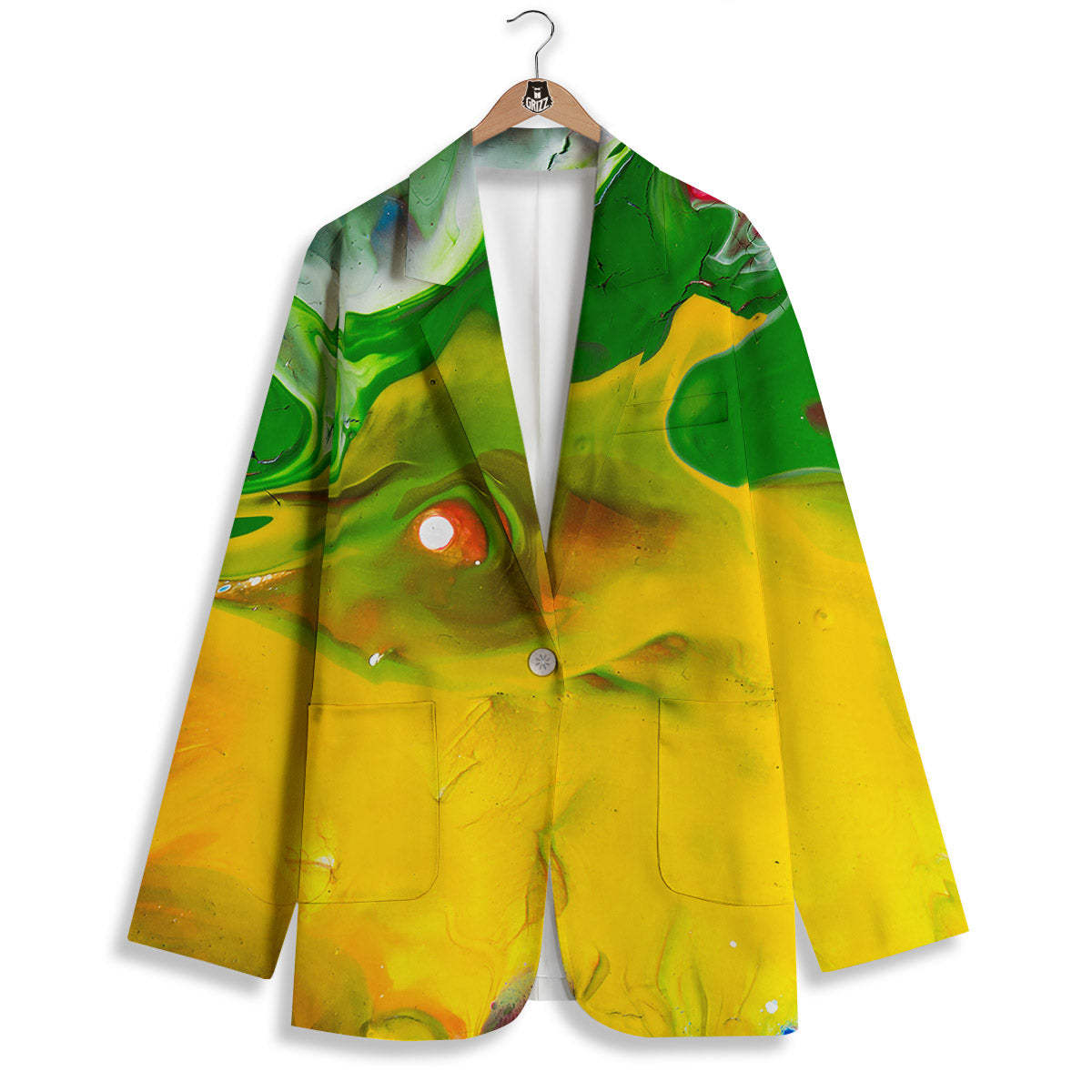 Acid Melt Yellow And Green Print Women's Blazer-grizzshop