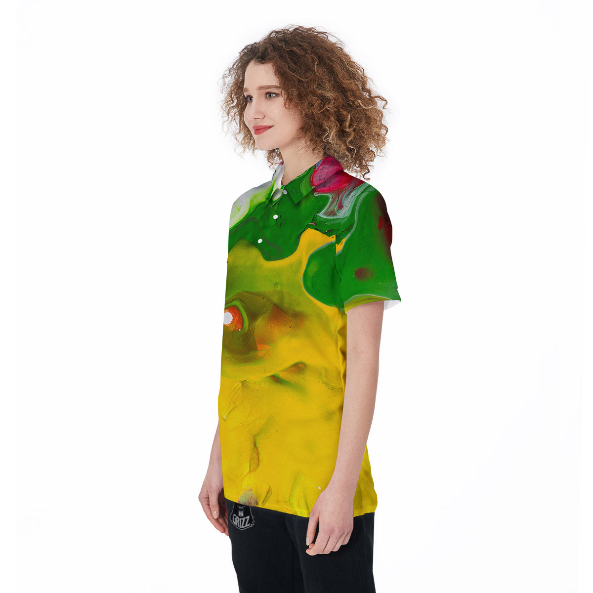 Acid Melt Yellow And Green Print Women's Golf Shirts-grizzshop