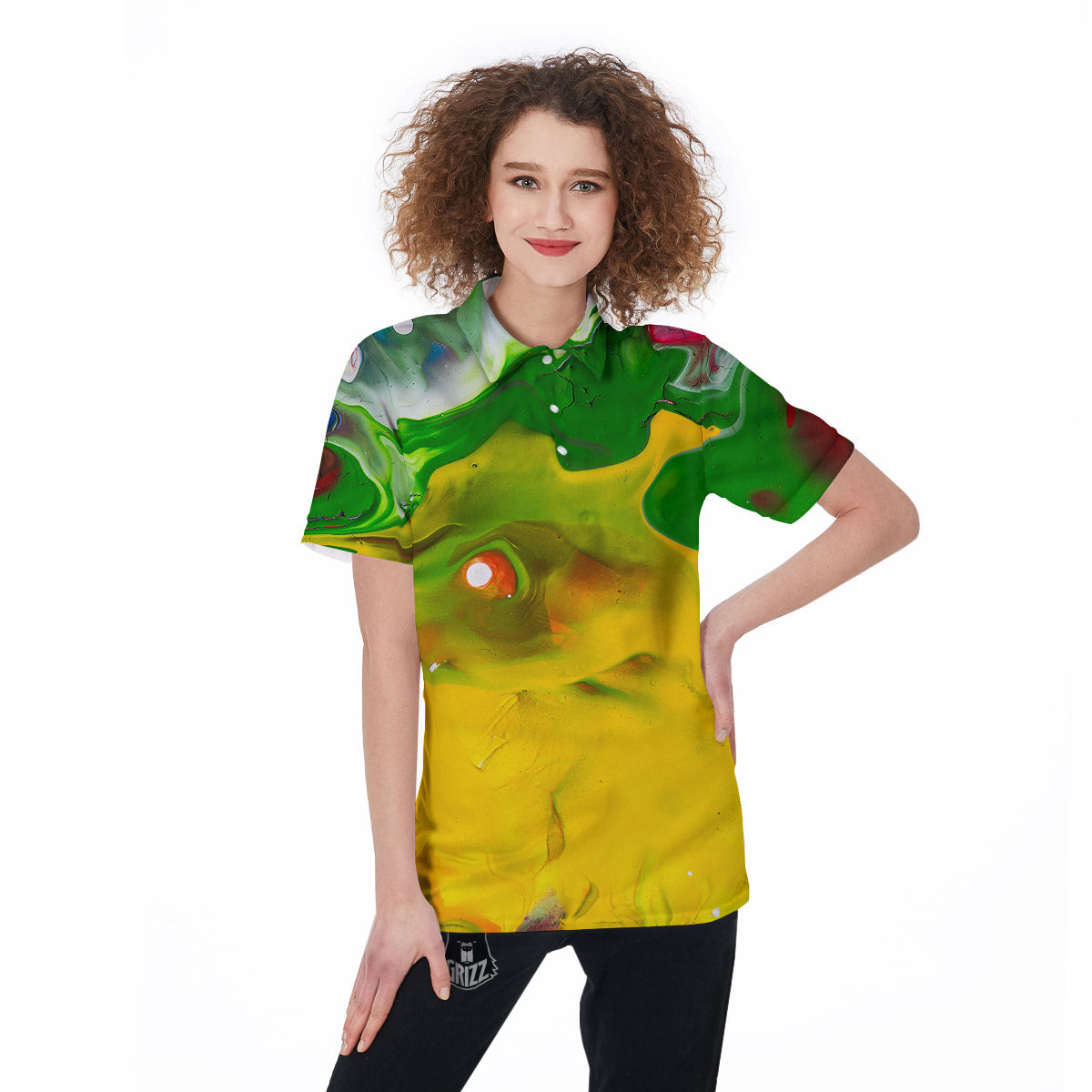 Acid Melt Yellow And Green Print Women's Golf Shirts-grizzshop