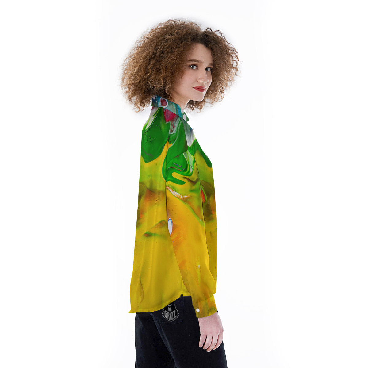 Acid Melt Yellow And Green Print Women's Long Sleeve Shirts-grizzshop