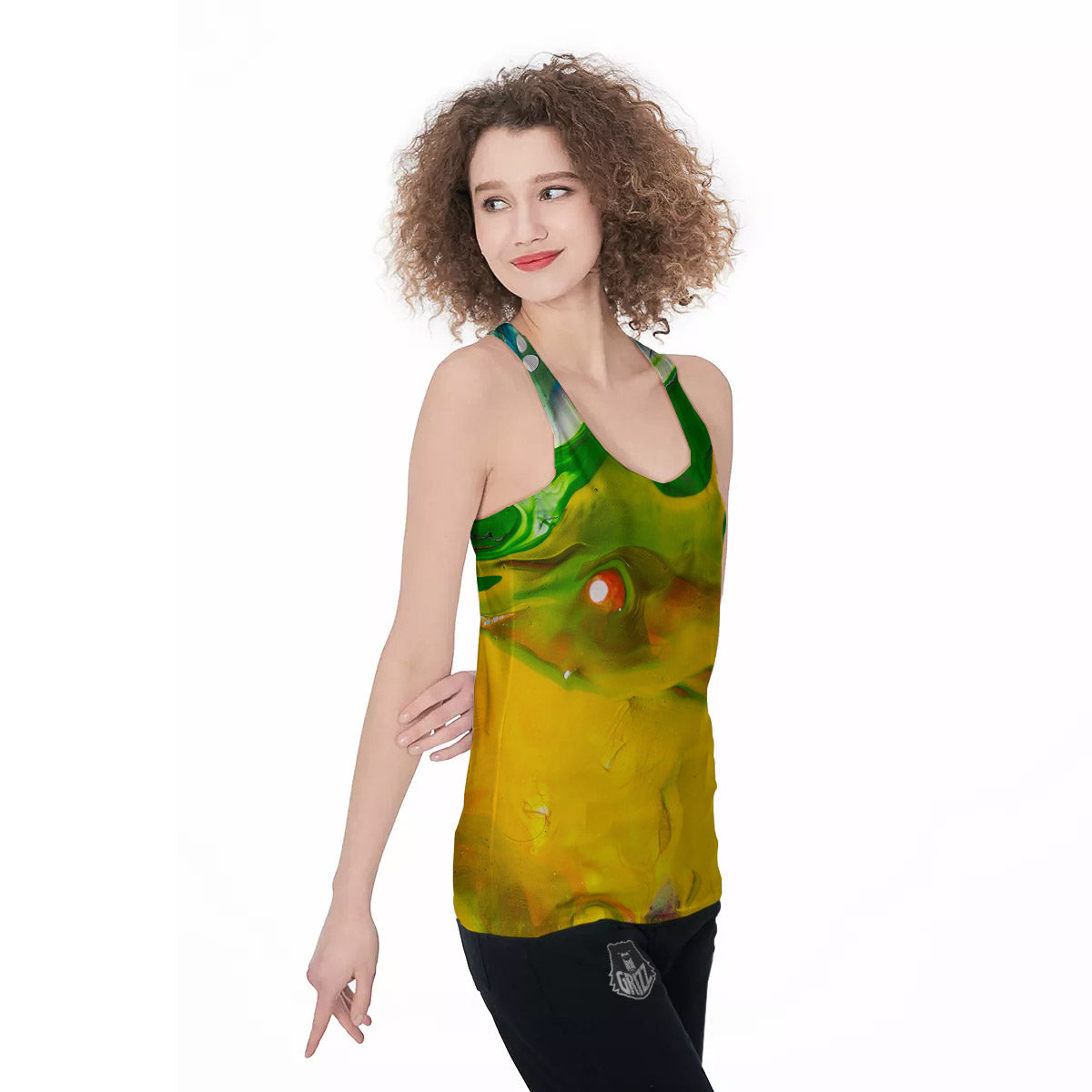 Acid Melt Yellow And Green Print Women's Racerback Tank Top-grizzshop
