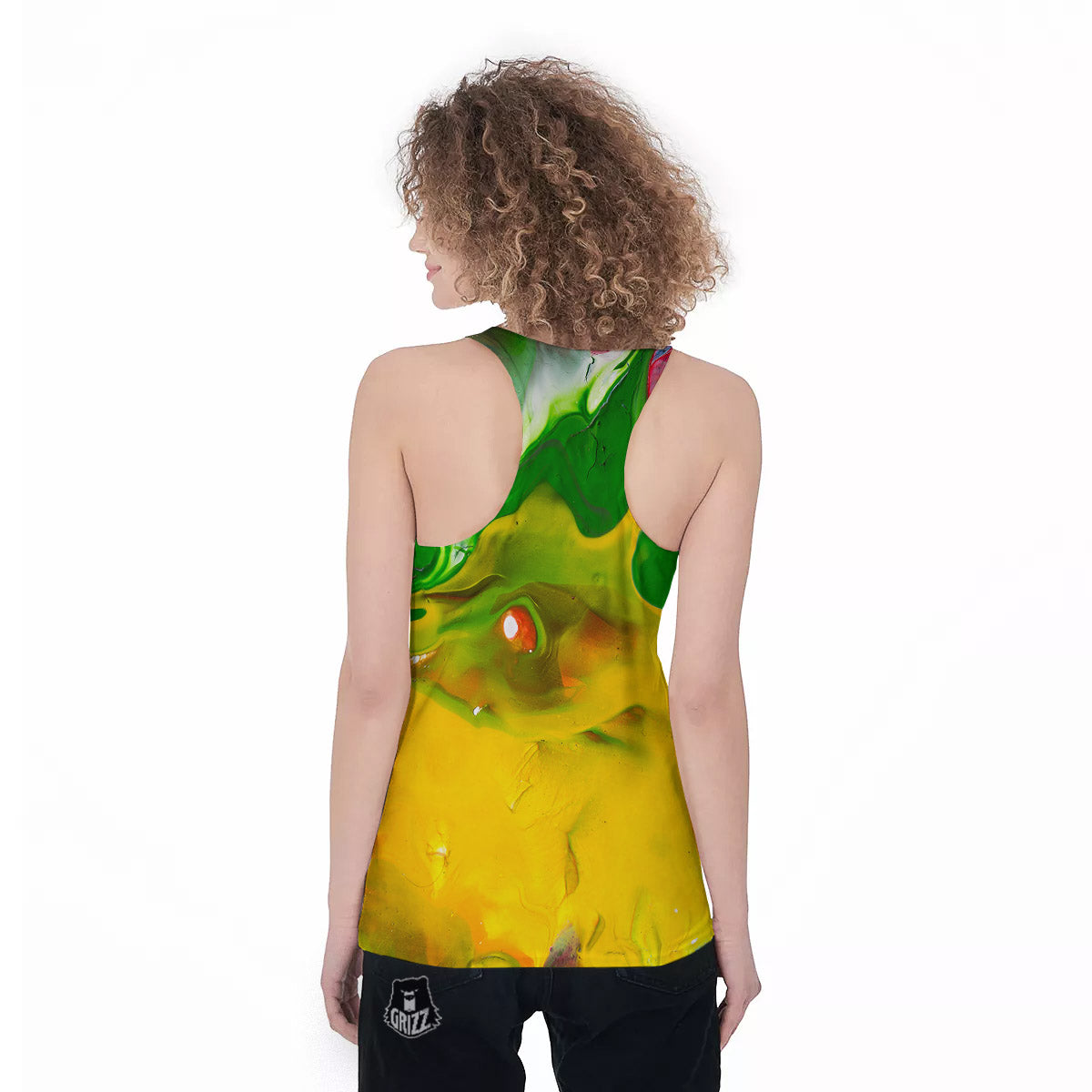 Acid Melt Yellow And Green Print Women's Racerback Tank Top-grizzshop