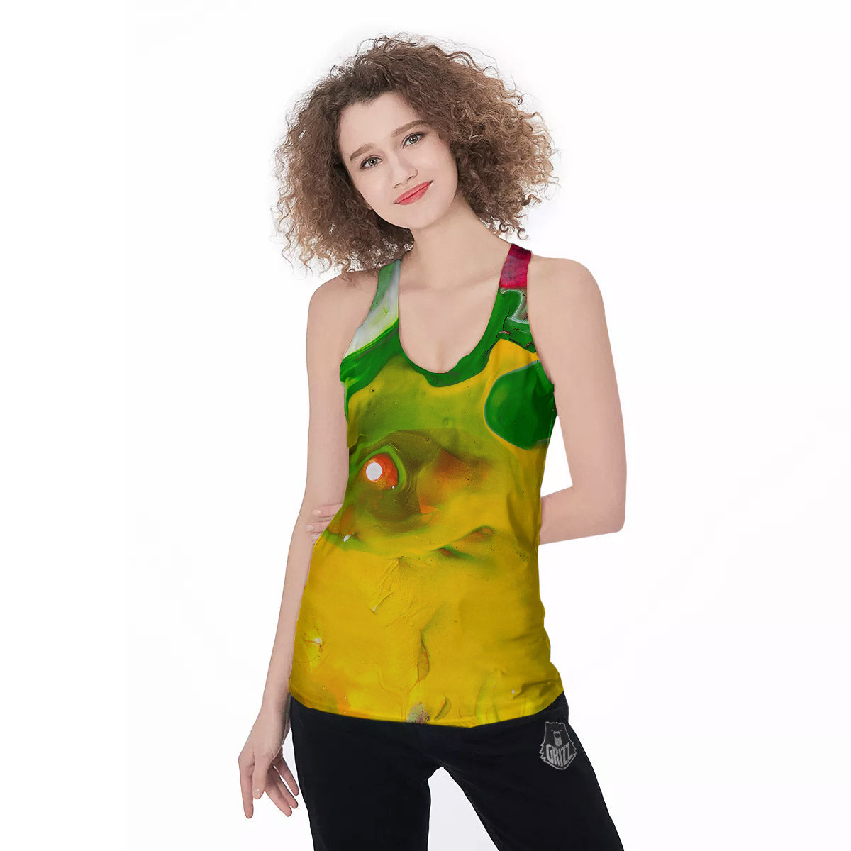 Acid Melt Yellow And Green Print Women's Racerback Tank Top-grizzshop