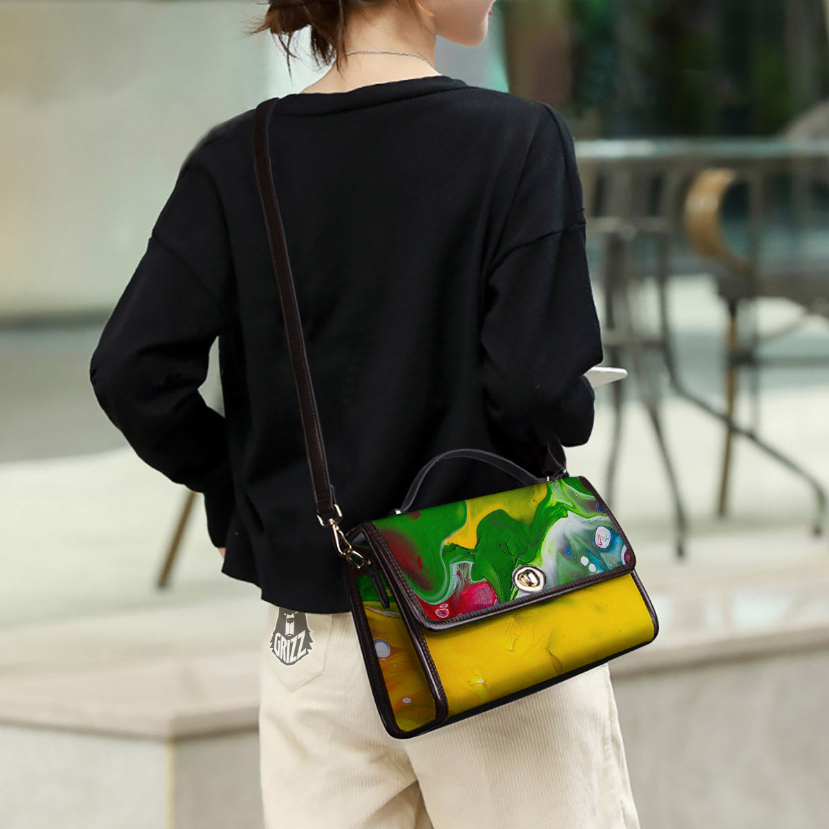 Acid Melt Yellow And Green Print Women's Satchel Bag-grizzshop