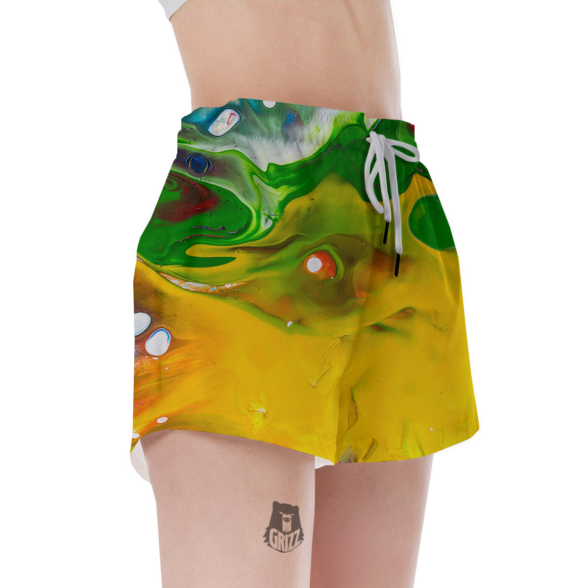 Acid Melt Yellow And Green Print Women's Shorts-grizzshop