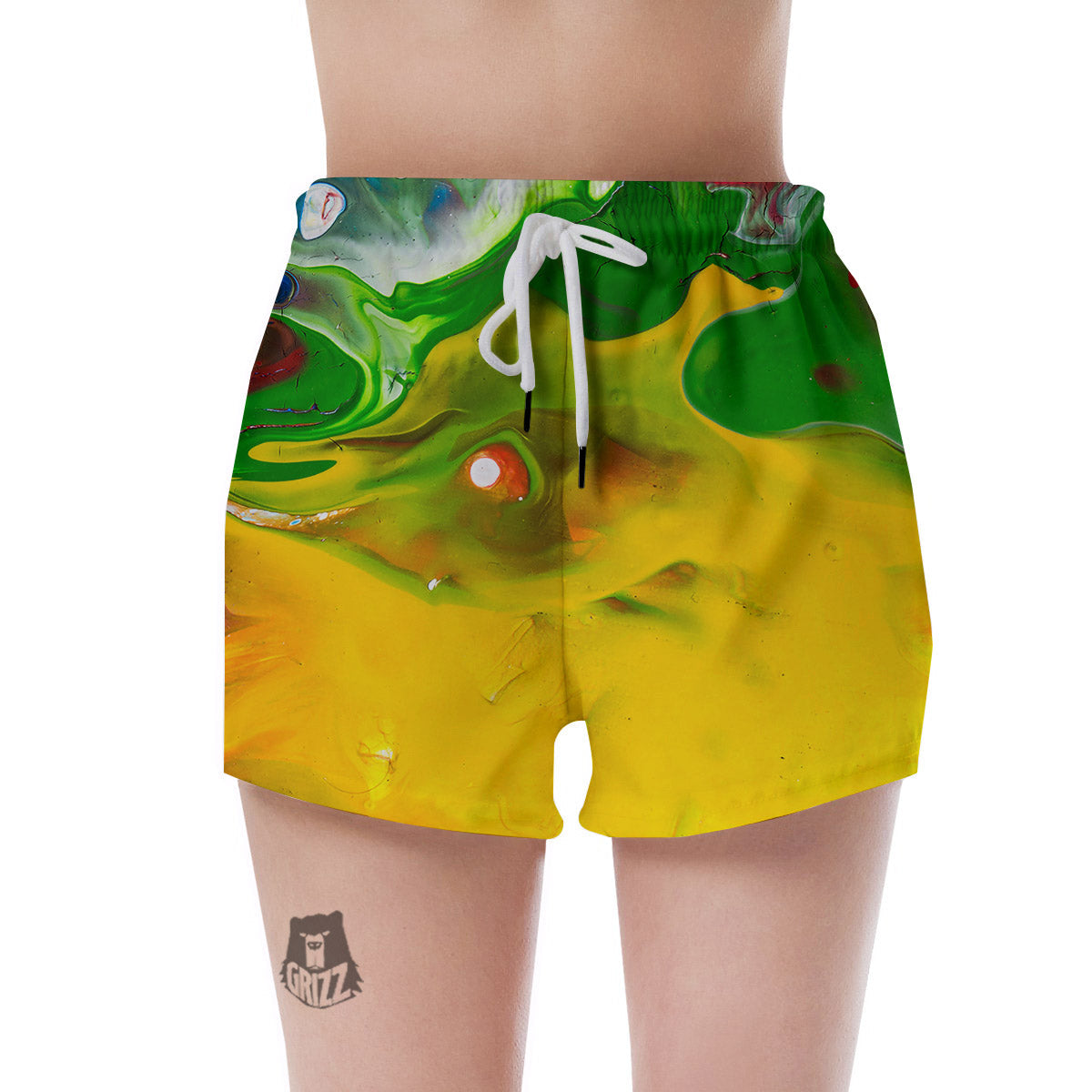 Acid Melt Yellow And Green Print Women's Shorts-grizzshop