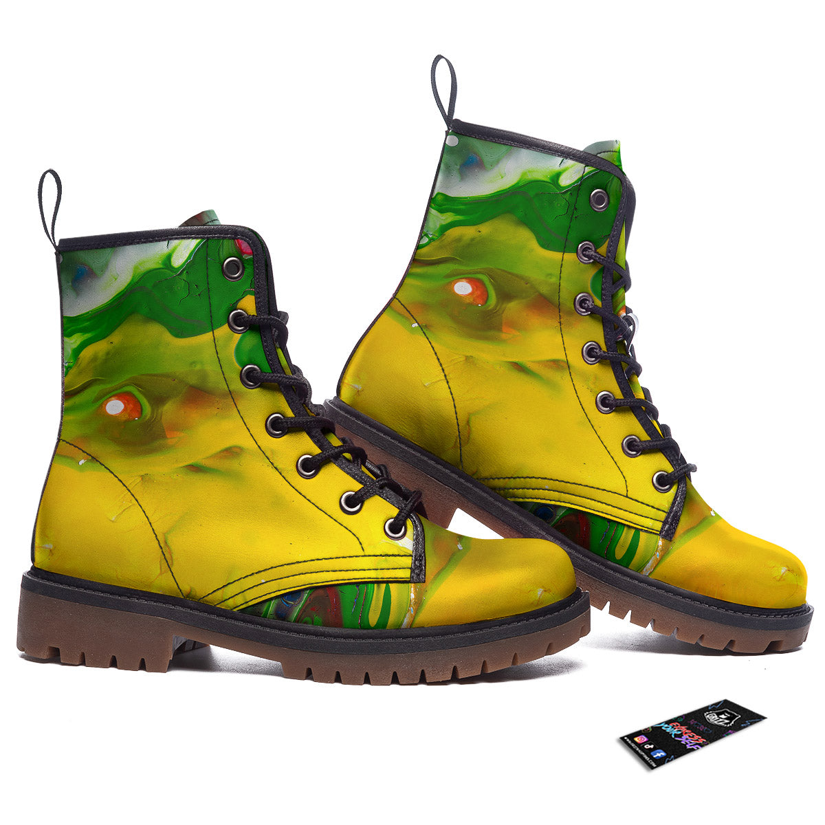 Acid Melt Yellow And Green Print Work Boots-grizzshop