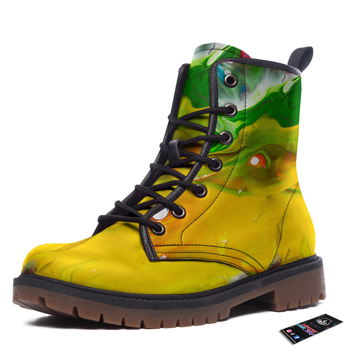 Acid Melt Yellow And Green Print Work Boots-grizzshop