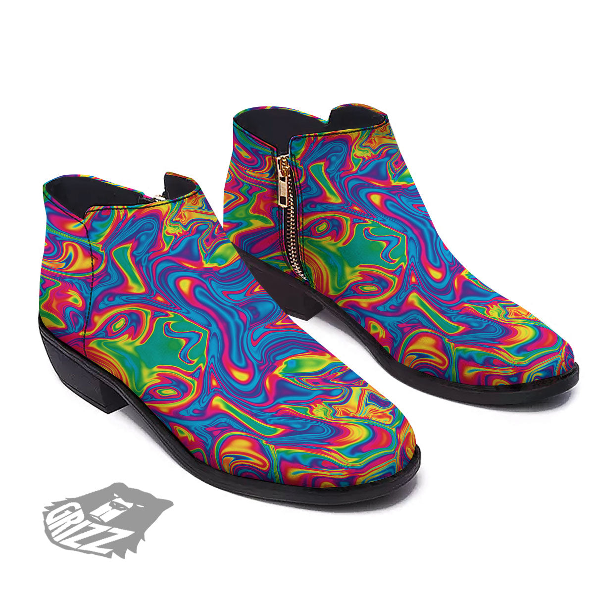 Acid Psychedelic Print Pattern Ankle Boots-grizzshop