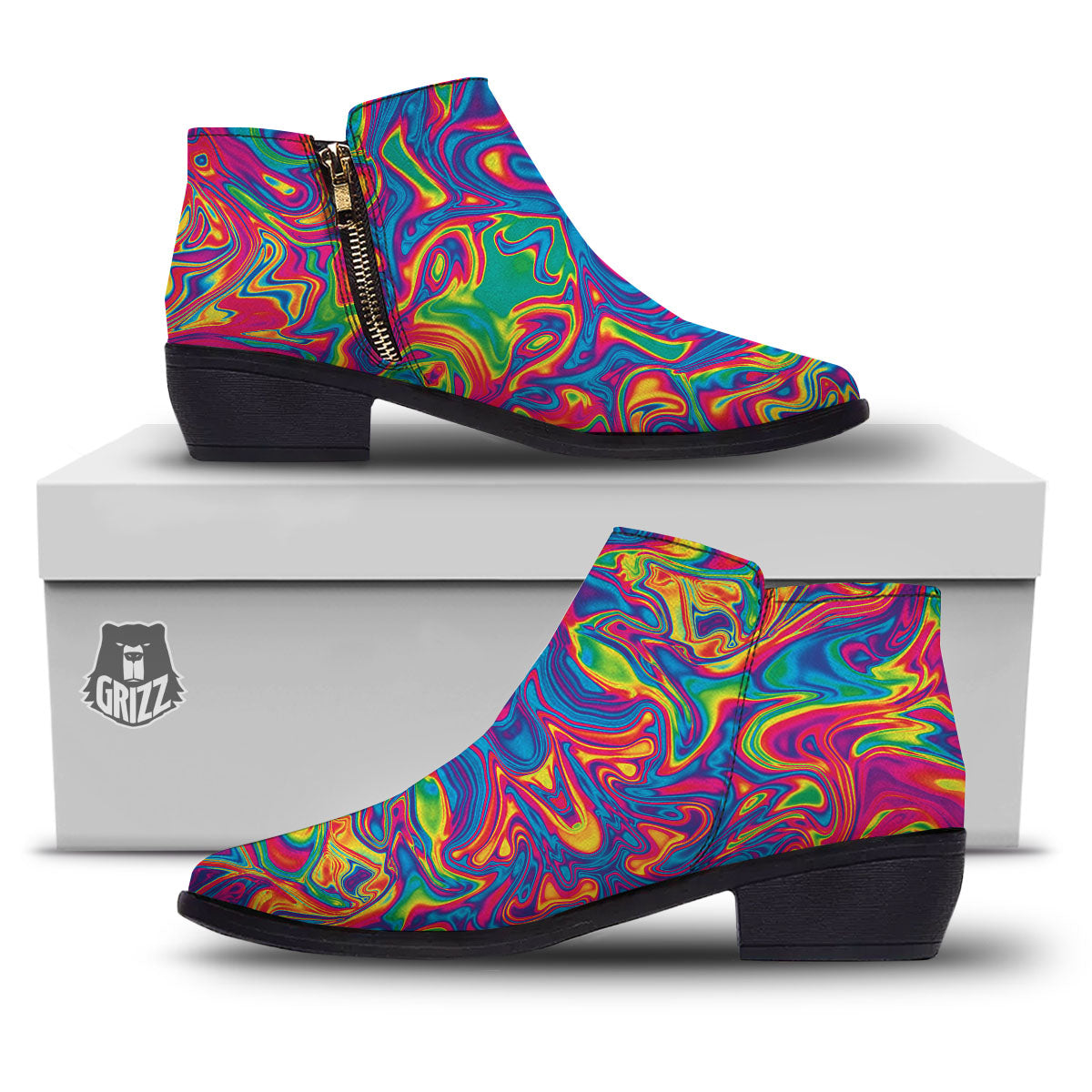Acid Psychedelic Print Pattern Ankle Boots-grizzshop