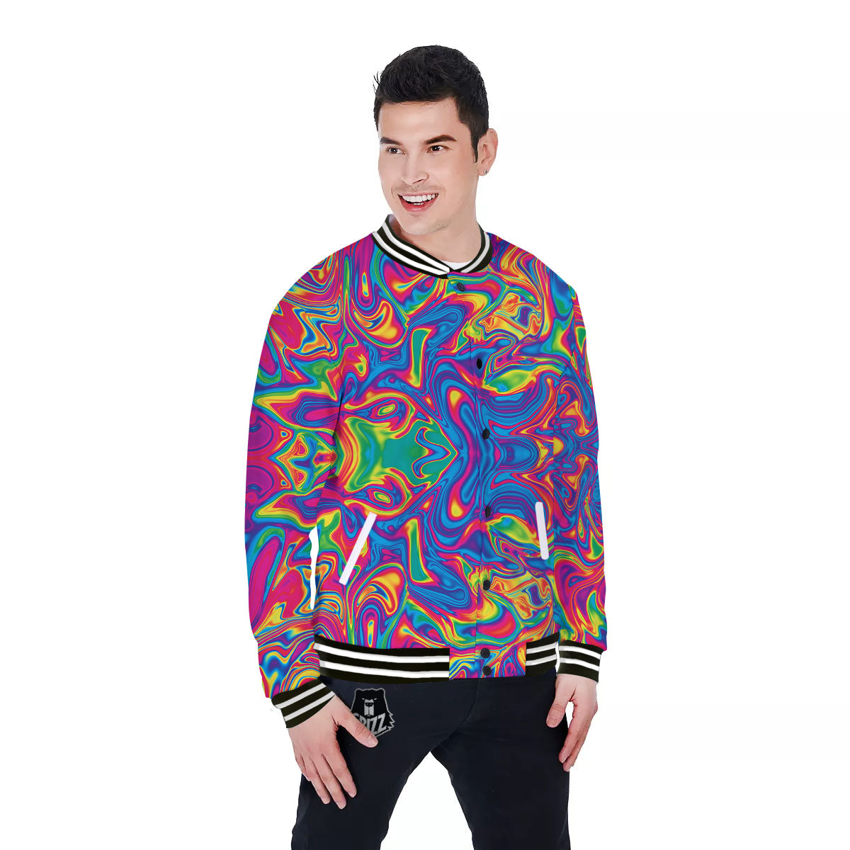Acid Psychedelic Print Pattern Baseball Jacket-grizzshop