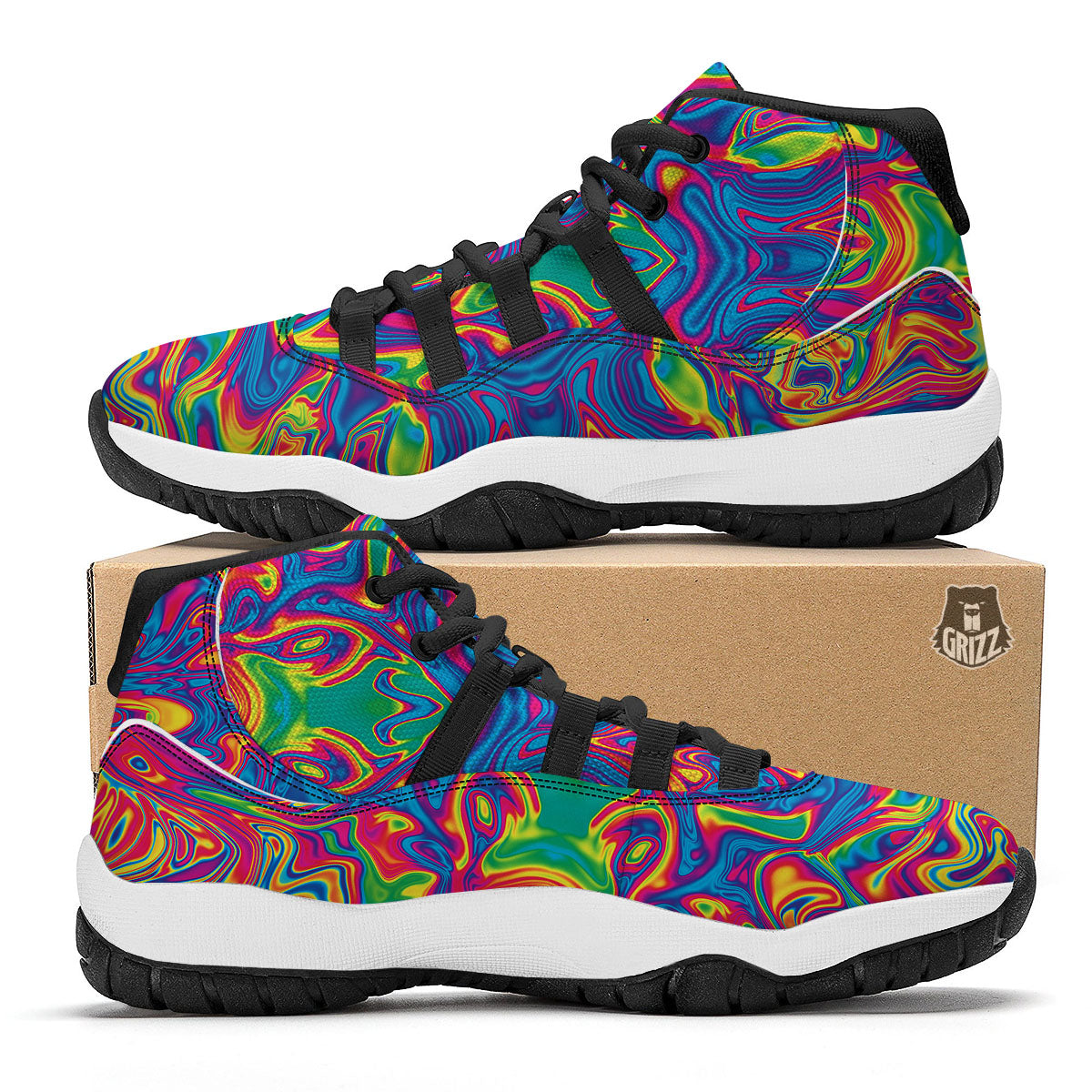 Acid Psychedelic Print Pattern Black Bball Shoes-grizzshop