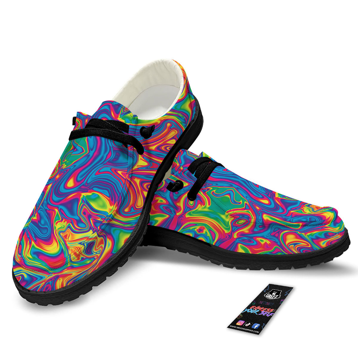 Acid Psychedelic Print Pattern Black Loafers-grizzshop