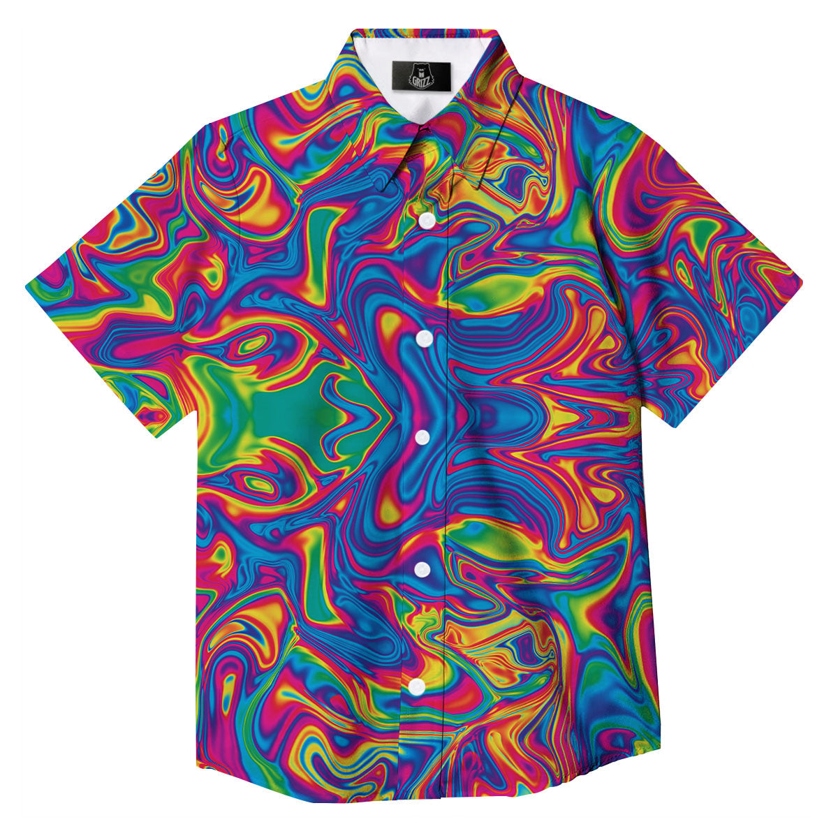 Acid Psychedelic Print Pattern Button Up Shirt-grizzshop