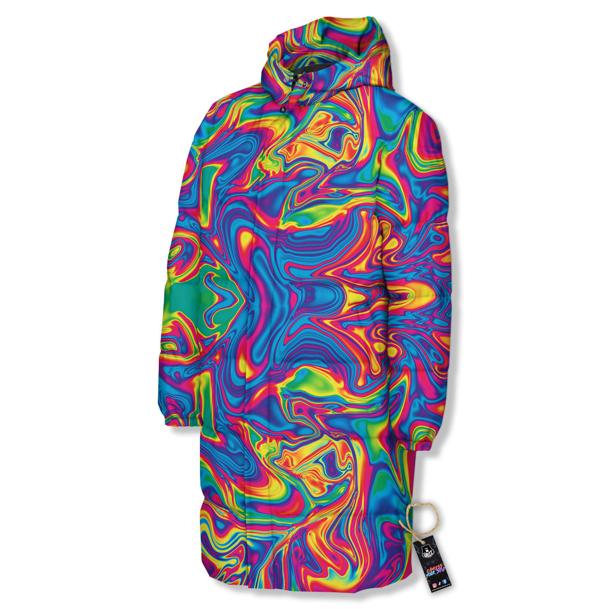 Acid Psychedelic Print Pattern Long Down Jacket-grizzshop