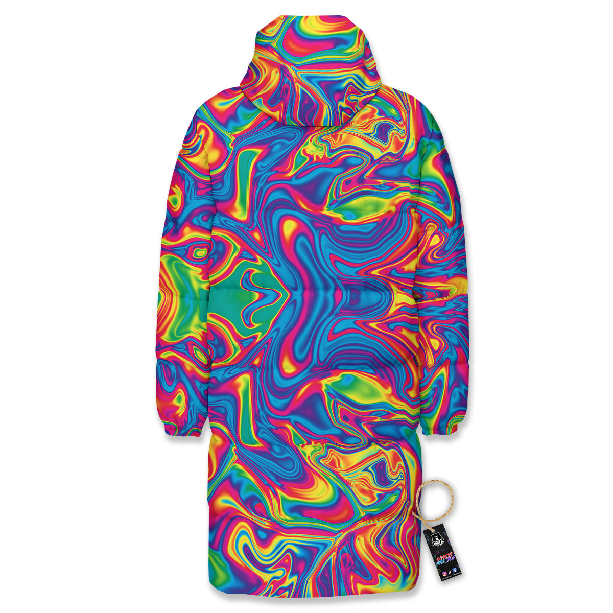 Acid Psychedelic Print Pattern Long Down Jacket-grizzshop