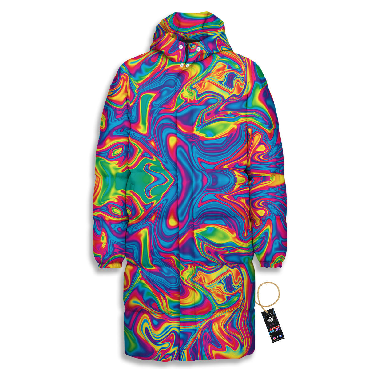 Acid Psychedelic Print Pattern Long Down Jacket-grizzshop