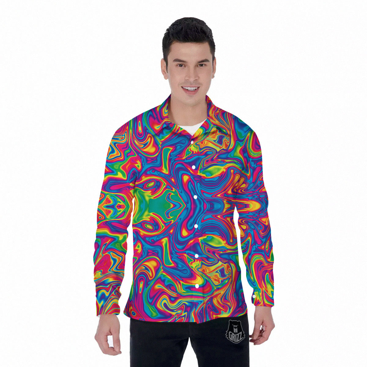 Acid Psychedelic Print Pattern Men's Long Sleeve Shirts-grizzshop