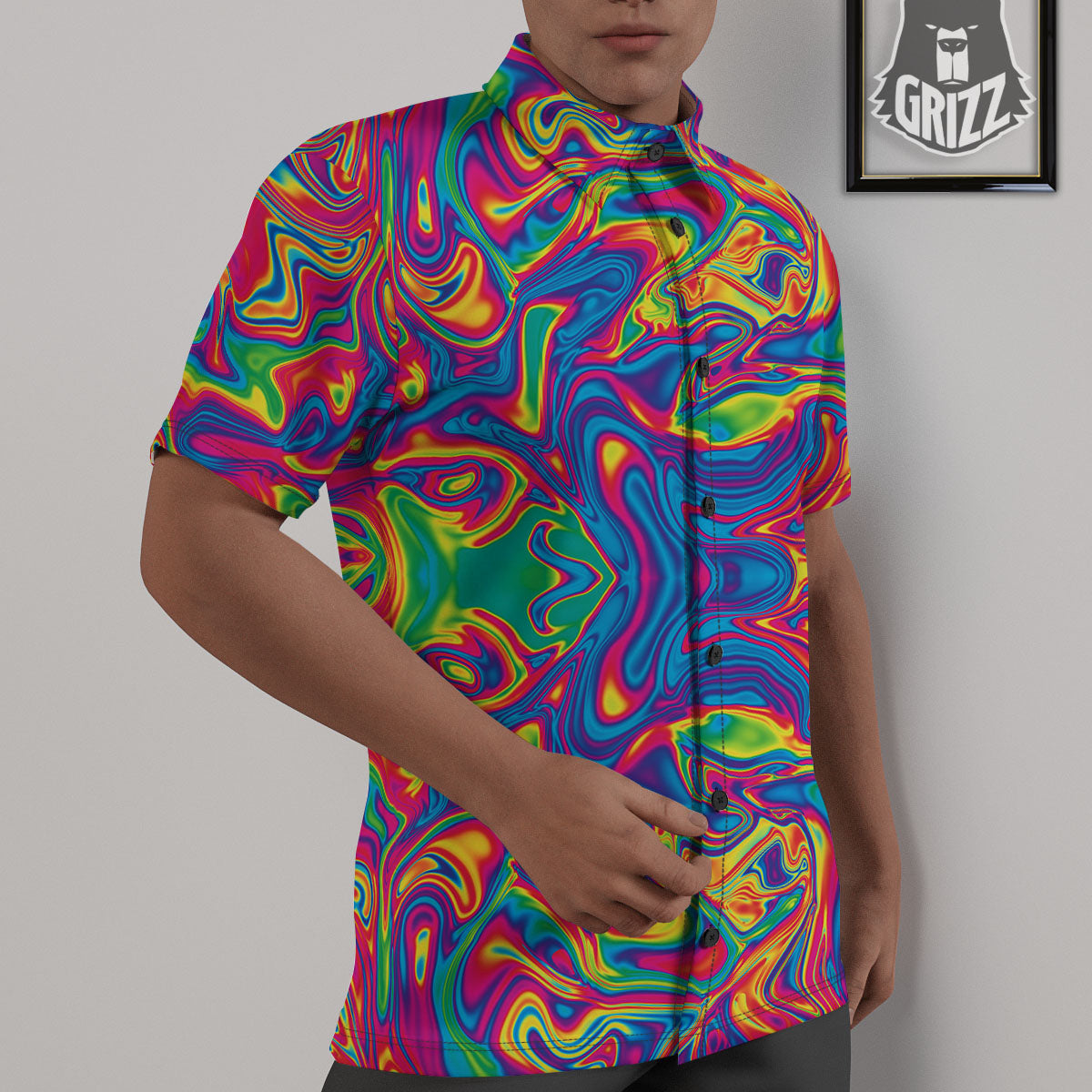 Acid Psychedelic Print Pattern Untucked Shirts-grizzshop