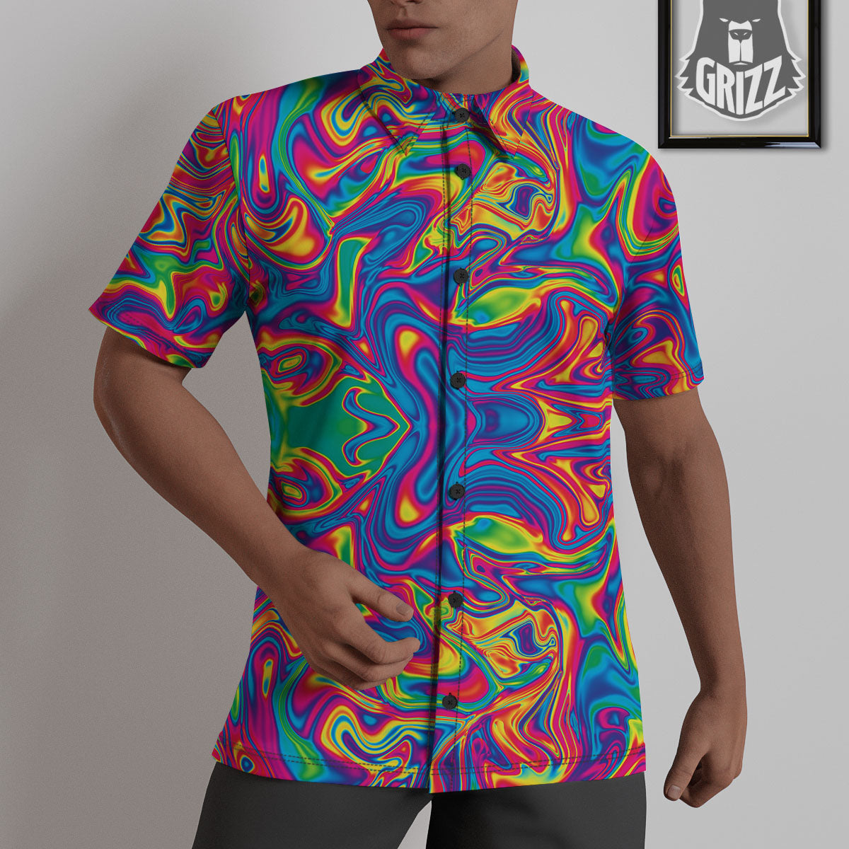 Acid Psychedelic Print Pattern Untucked Shirts-grizzshop