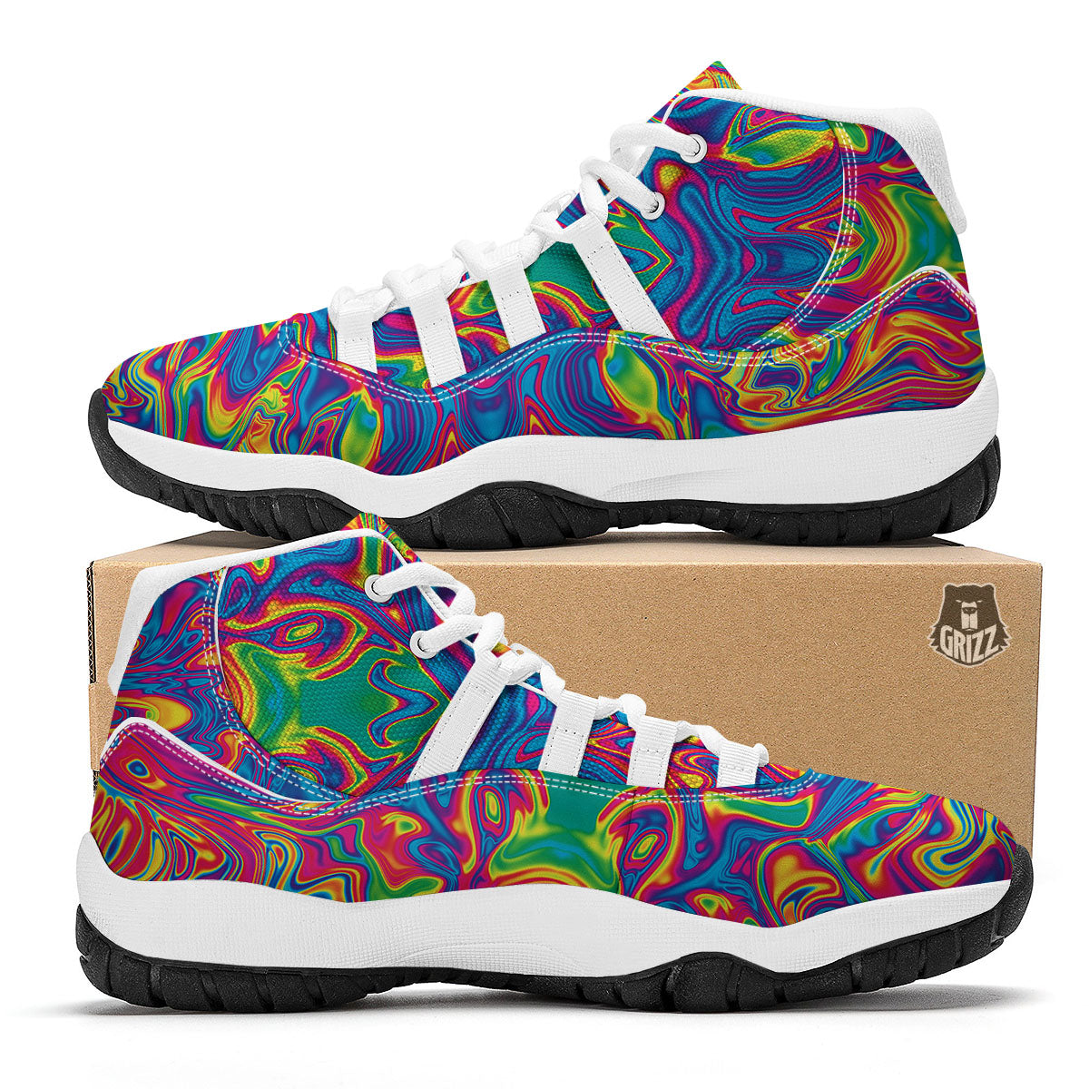 Acid Psychedelic Print Pattern White Bball Shoes-grizzshop