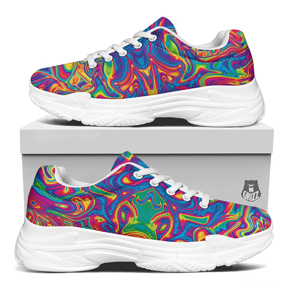 Acid Psychedelic Print Pattern White Chunky Shoes-grizzshop