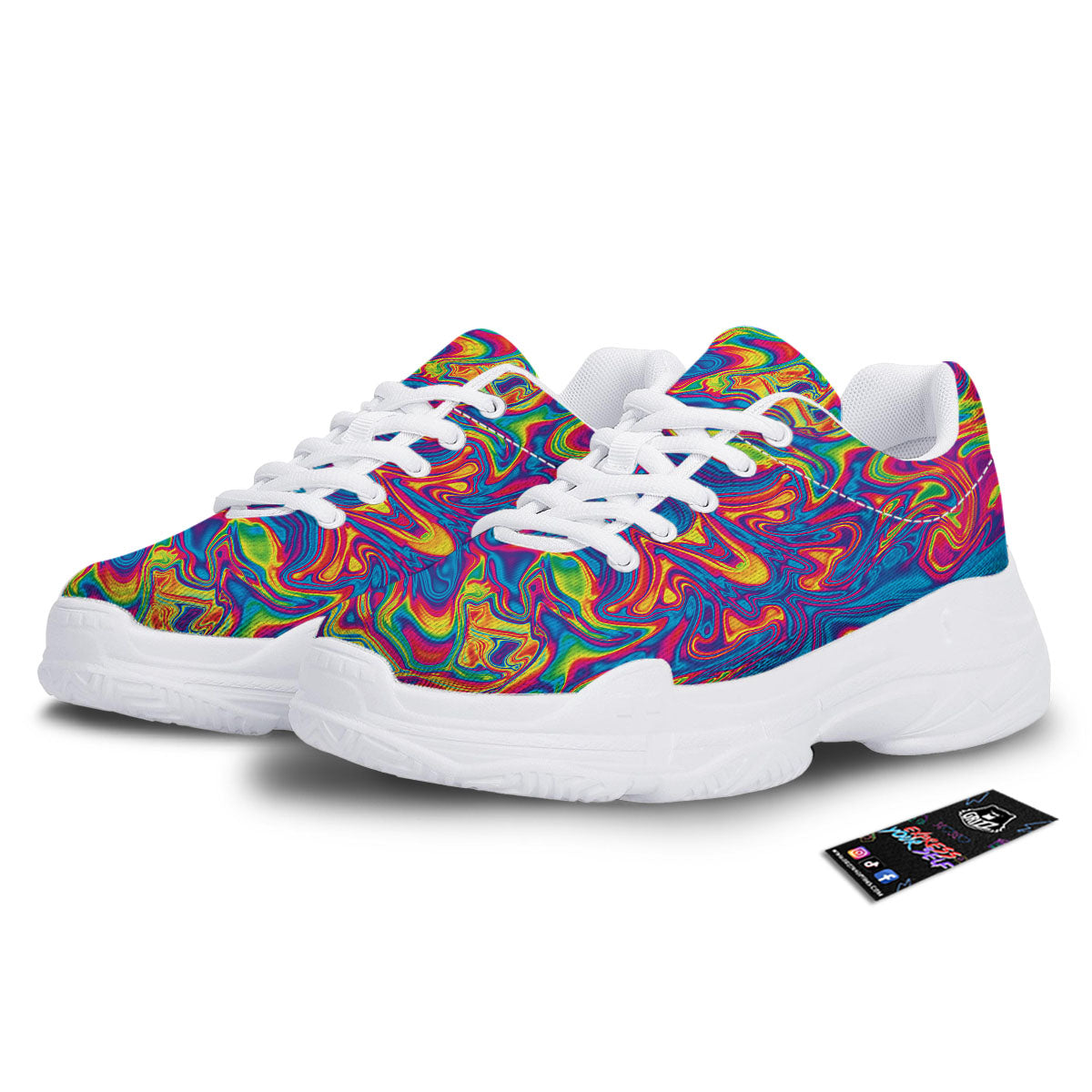 Acid Psychedelic Print Pattern White Chunky Shoes-grizzshop