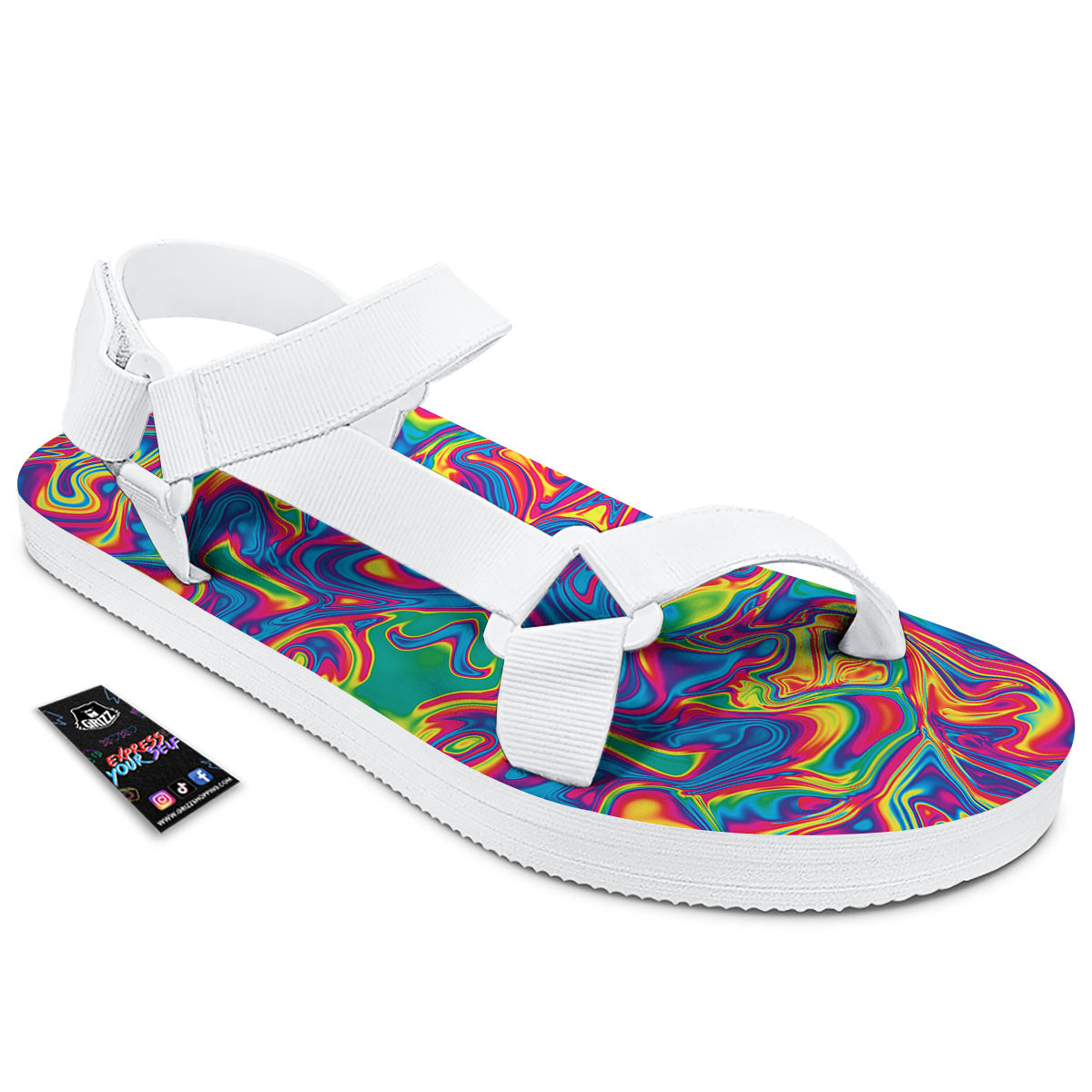 Acid Psychedelic Print Pattern White Open Toe Sandals-grizzshop