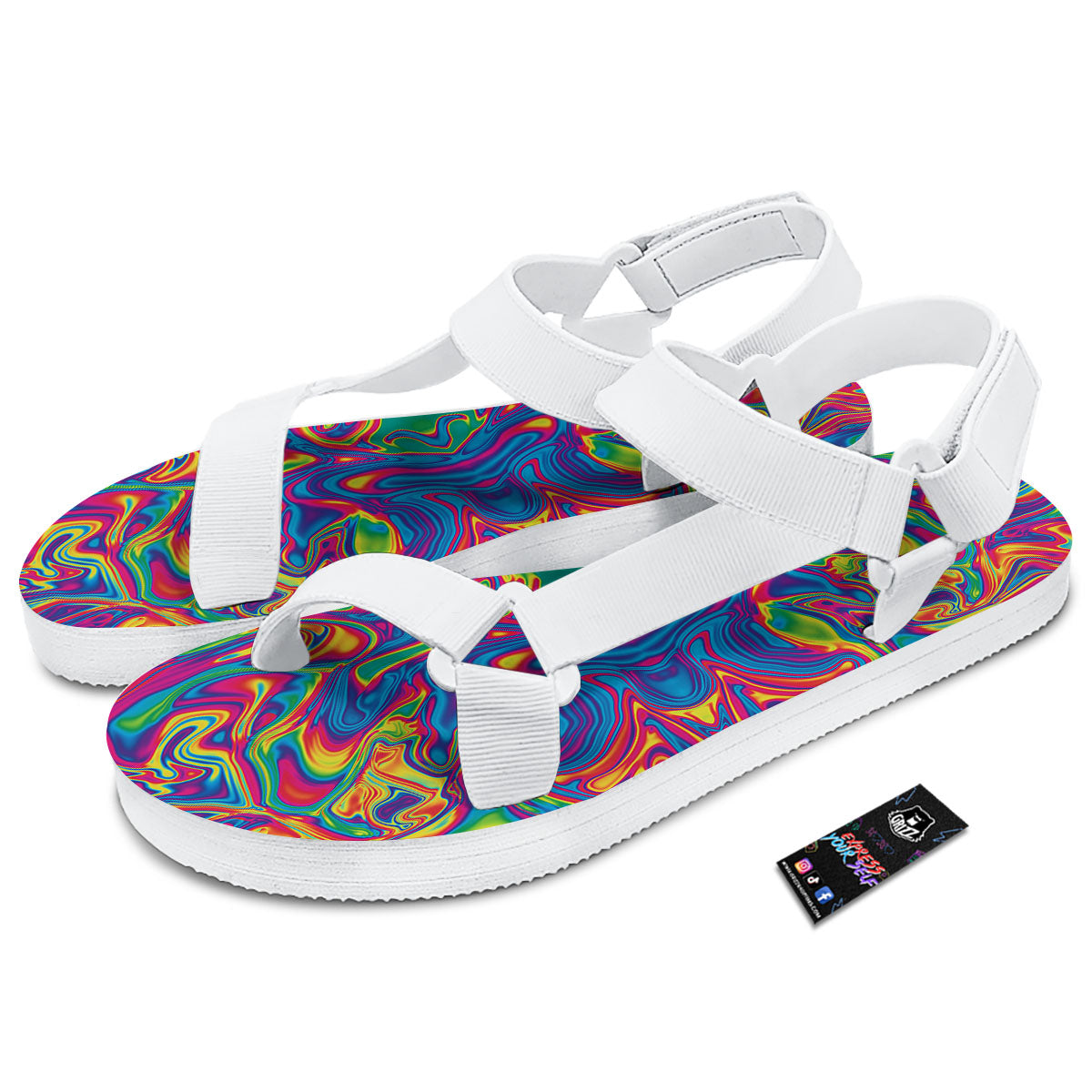 Acid Psychedelic Print Pattern White Open Toe Sandals-grizzshop