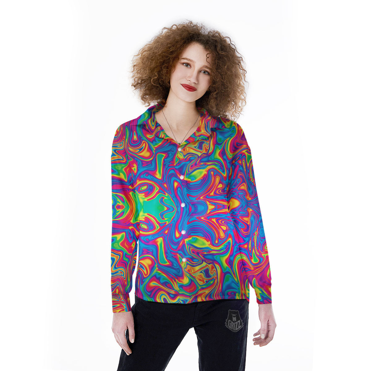 Acid Psychedelic Print Pattern Women's Long Sleeve Shirts-grizzshop