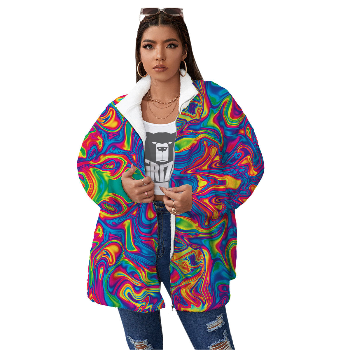 Acid Psychedelic Print Pattern Women's Sherpa Jacket-grizzshop
