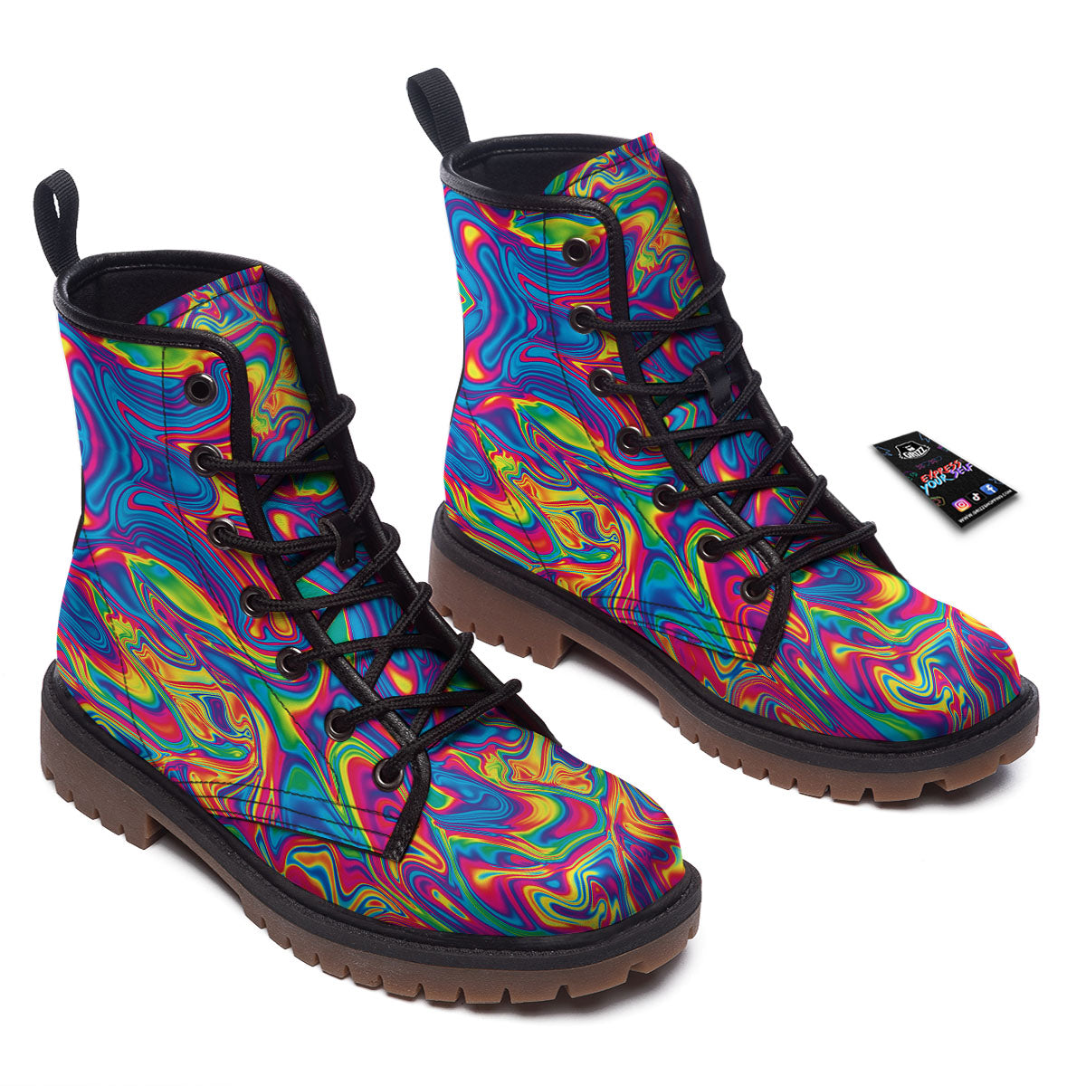 Acid Psychedelic Print Pattern Work Boots-grizzshop