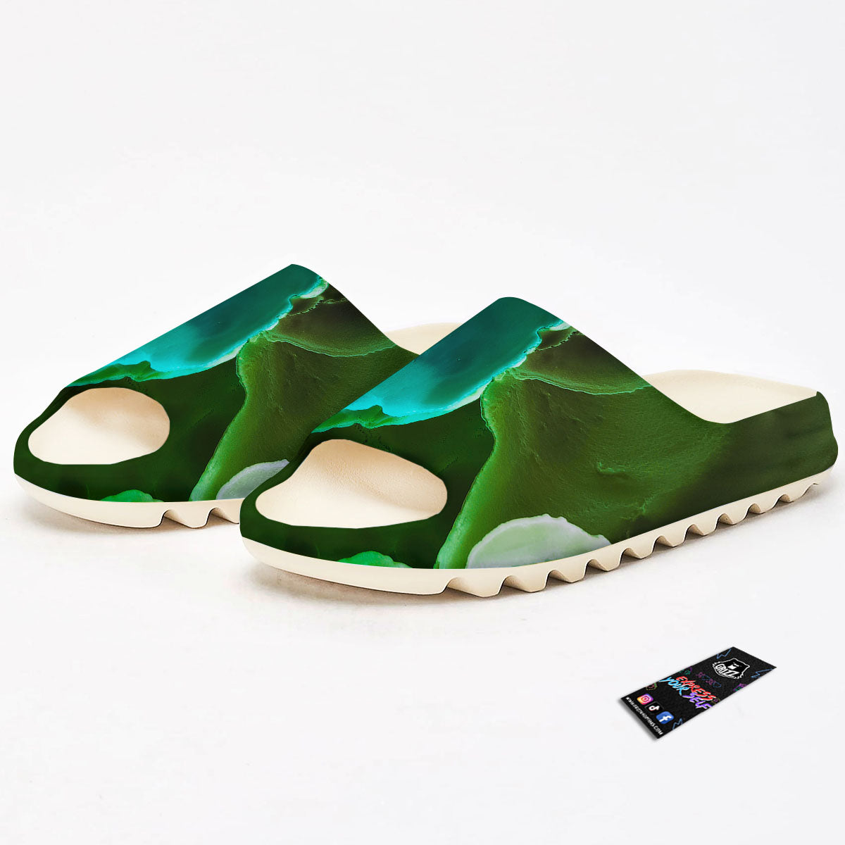 Acid Melt Green And Turquoise Print Sandals-grizzshop