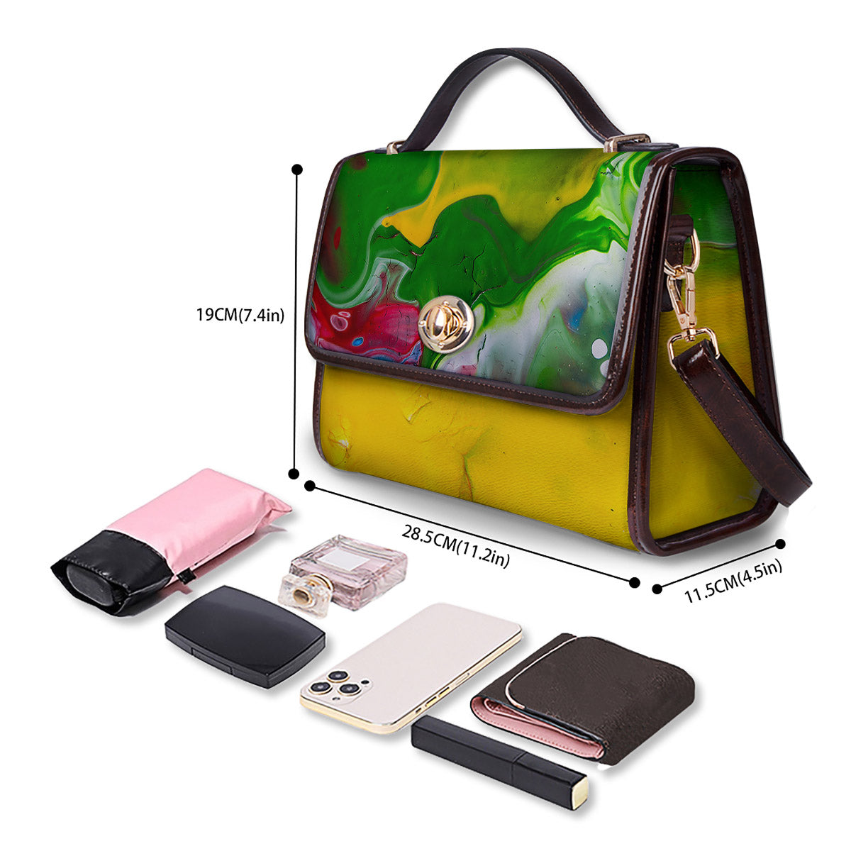 Acid Melt Yellow And Green Print Women's Satchel Bag