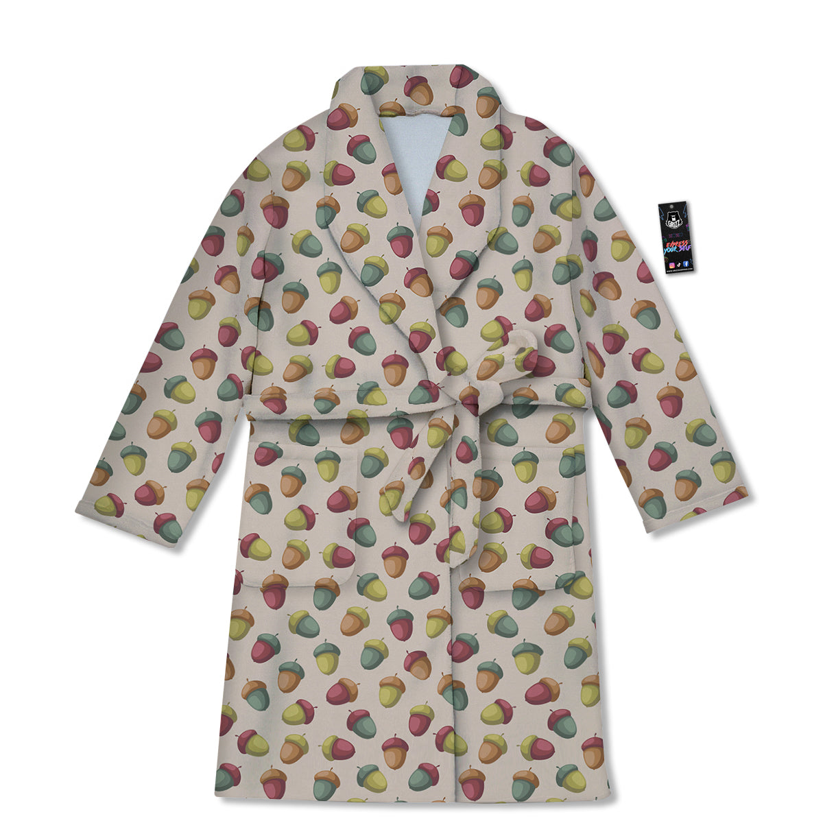 Acorn Beige Color Print Pattern Bathrobe-grizzshop