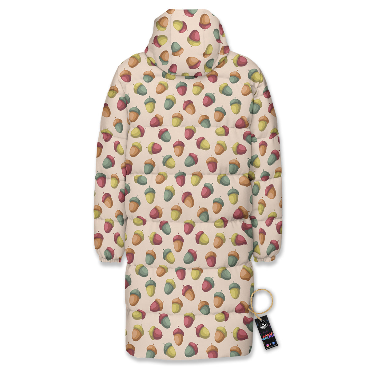 Acorn Beige Color Print Pattern Long Down Jacket-grizzshop