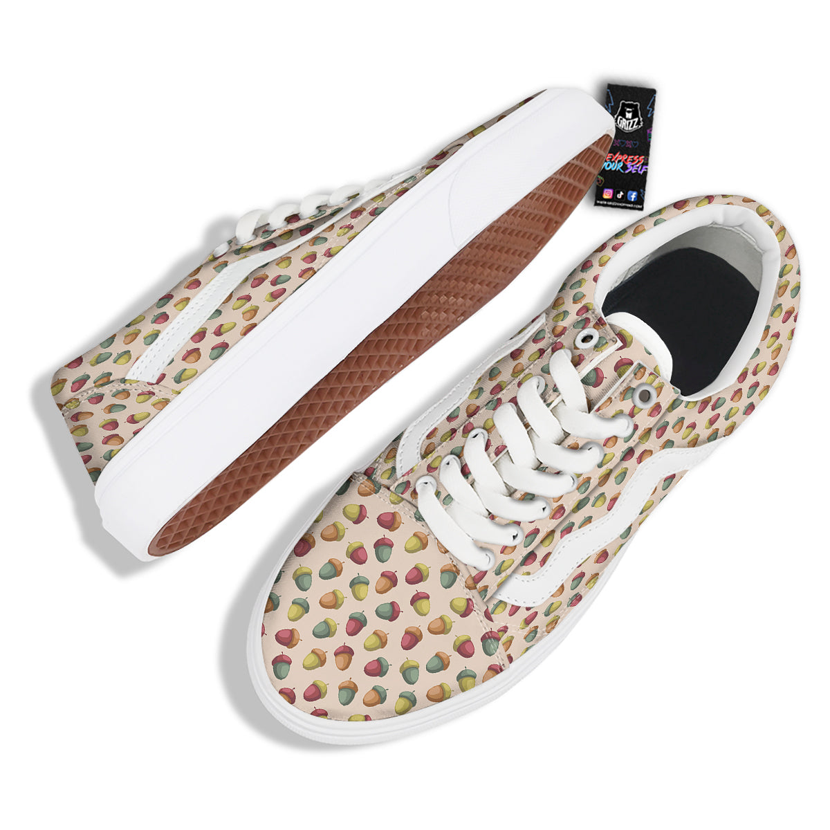 Acorn Beige Color Print Pattern Skate Shoes-grizzshop