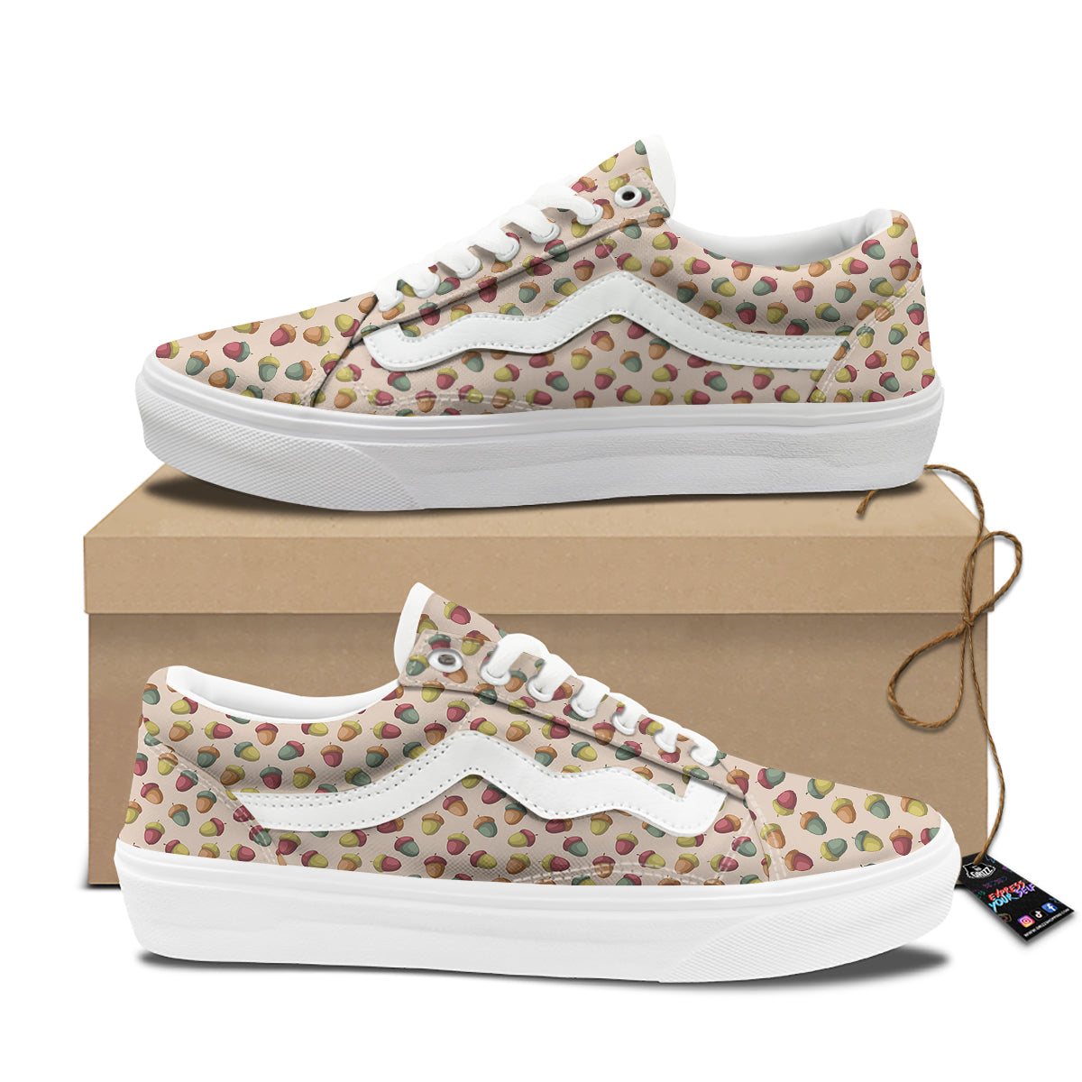 Acorn Beige Color Print Pattern Skate Shoes-grizzshop