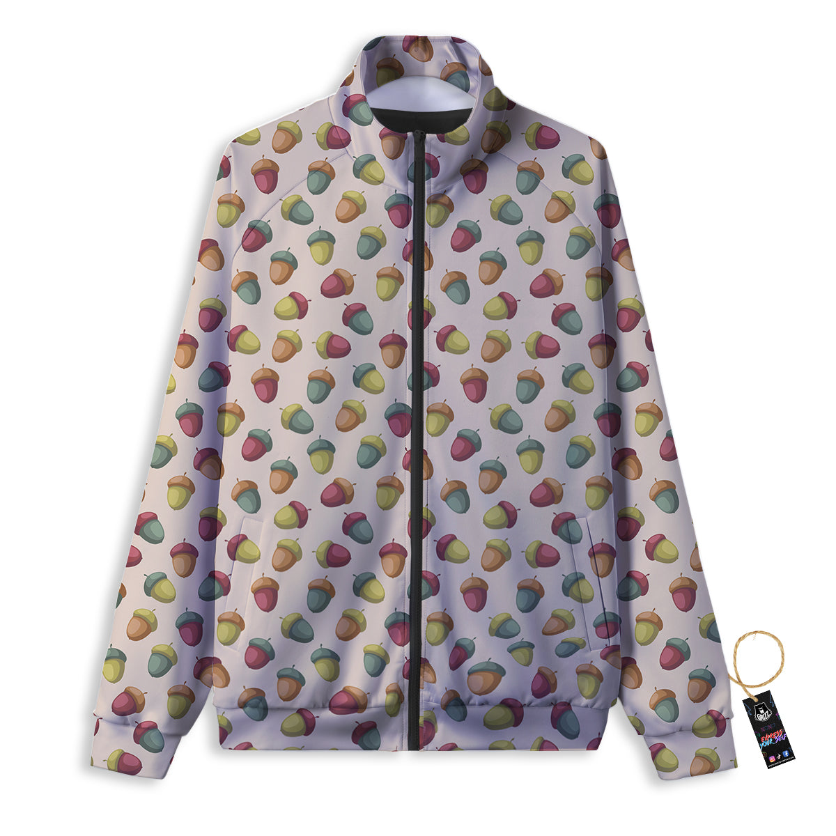 Acorn Beige Color Print Pattern Track Jacket-grizzshop