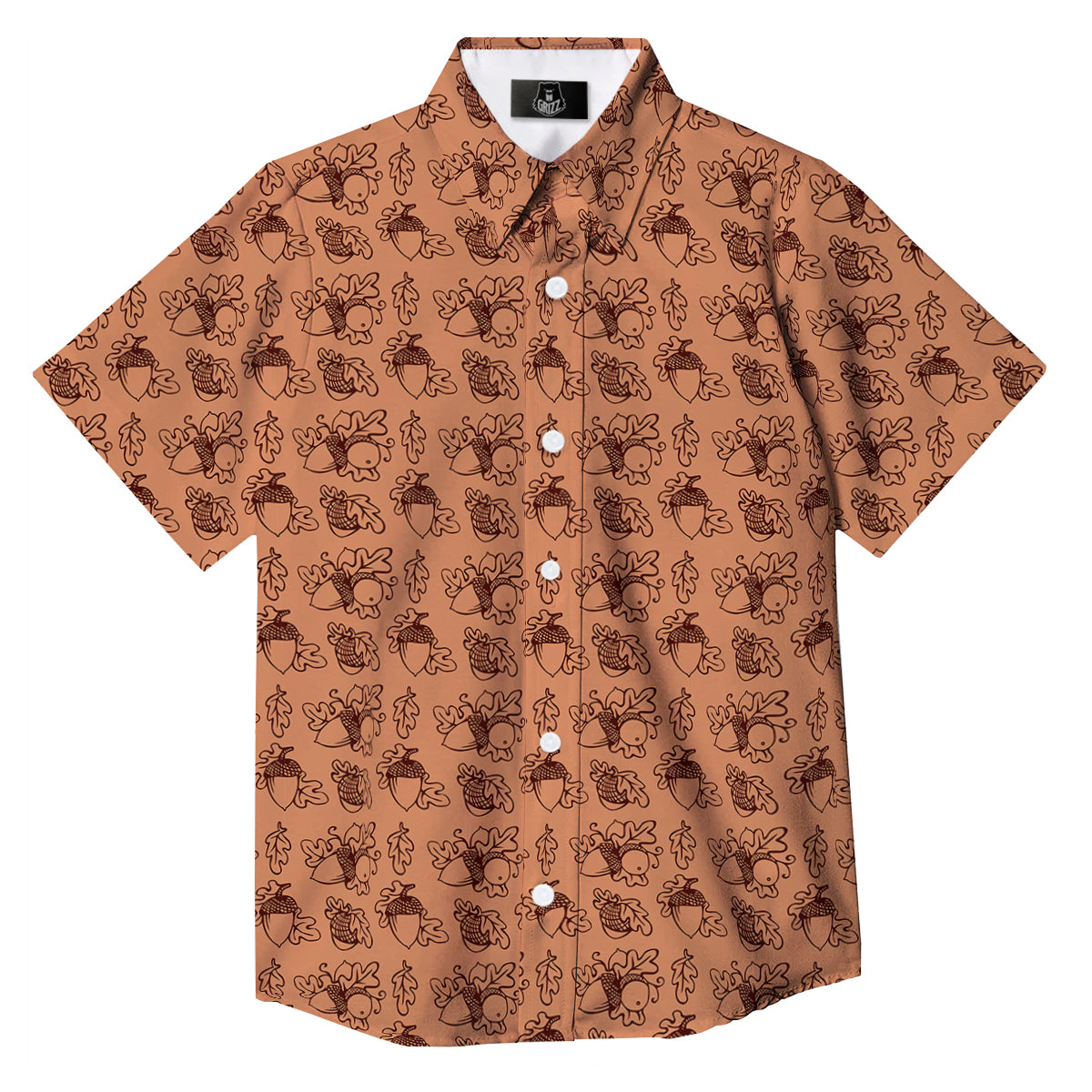Acorn Drawing Print Pattern Button Up Shirt-grizzshop