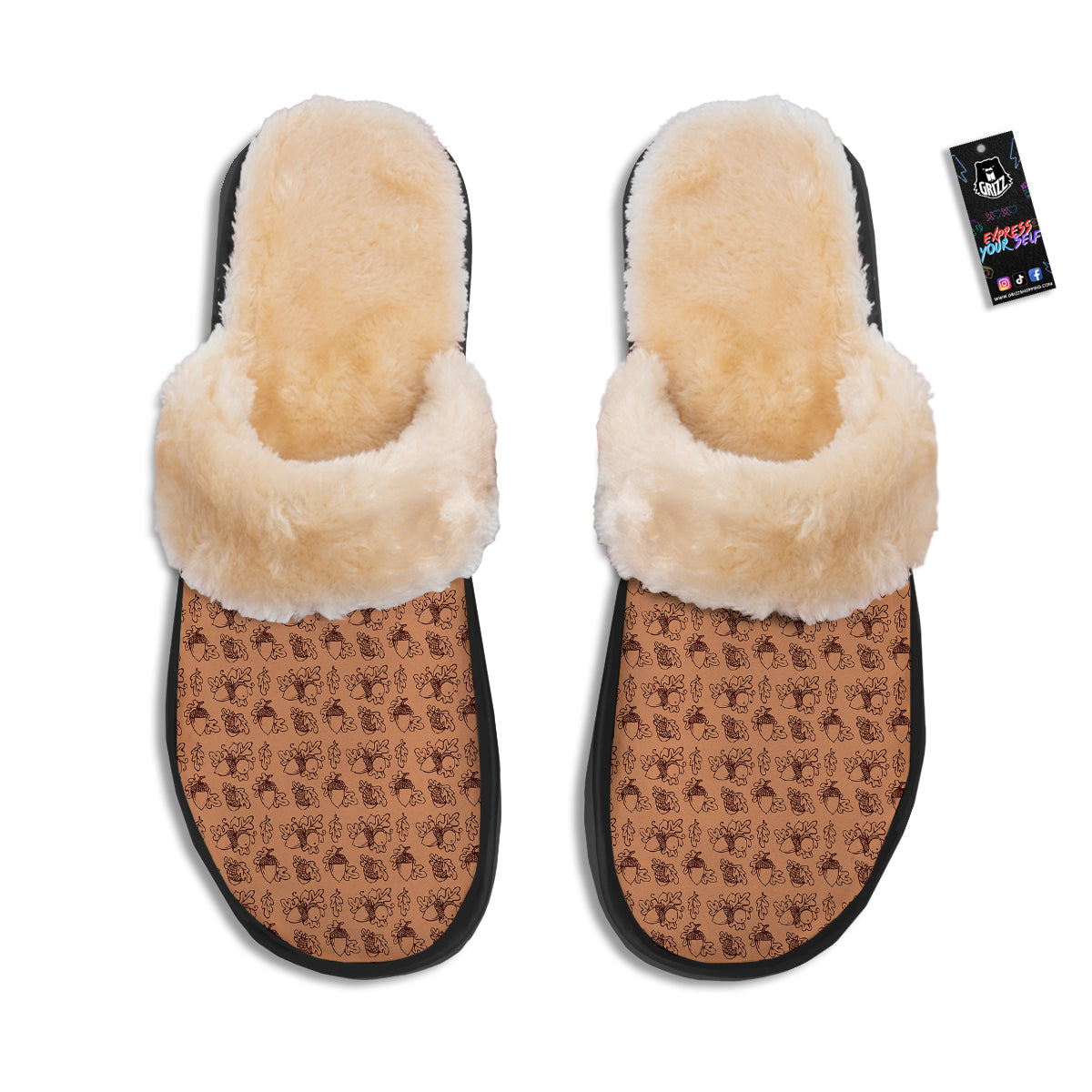 Acorn Drawing Print Pattern Slippers-grizzshop