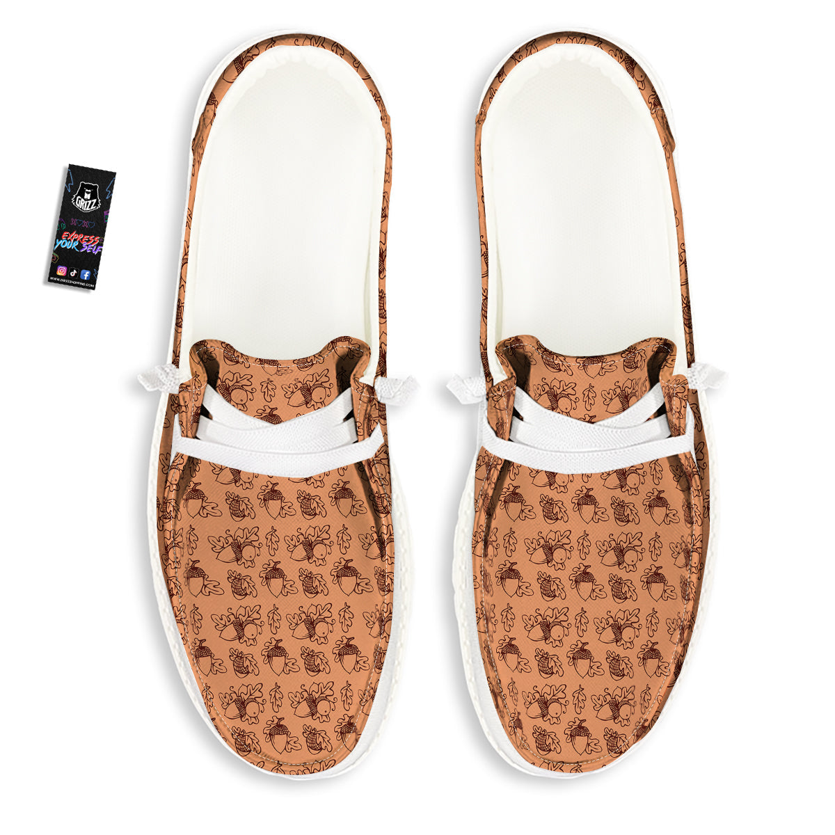 Acorn Drawing Print Pattern White Loafers-grizzshop