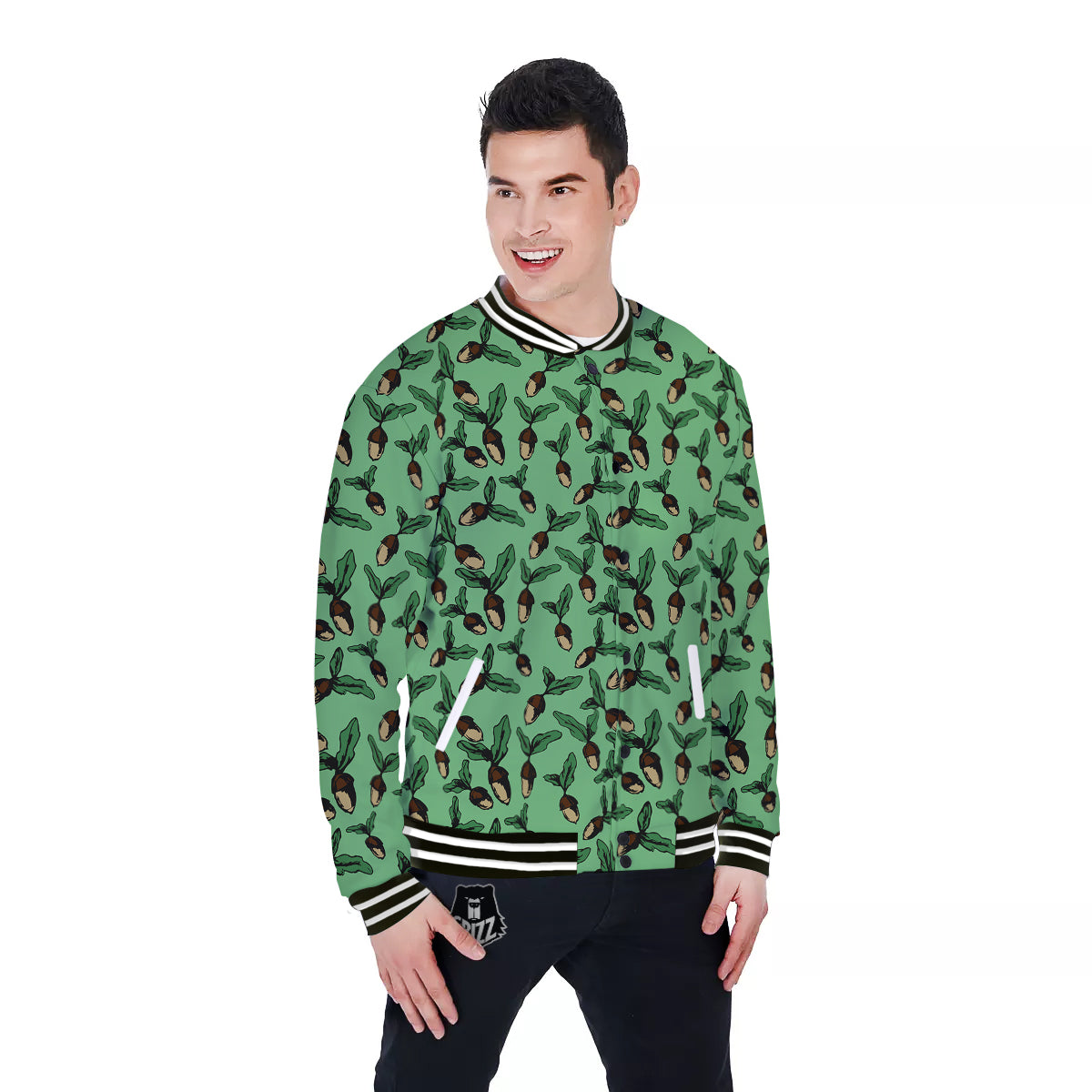 Acorn Green Print Pattern Baseball Jacket-grizzshop