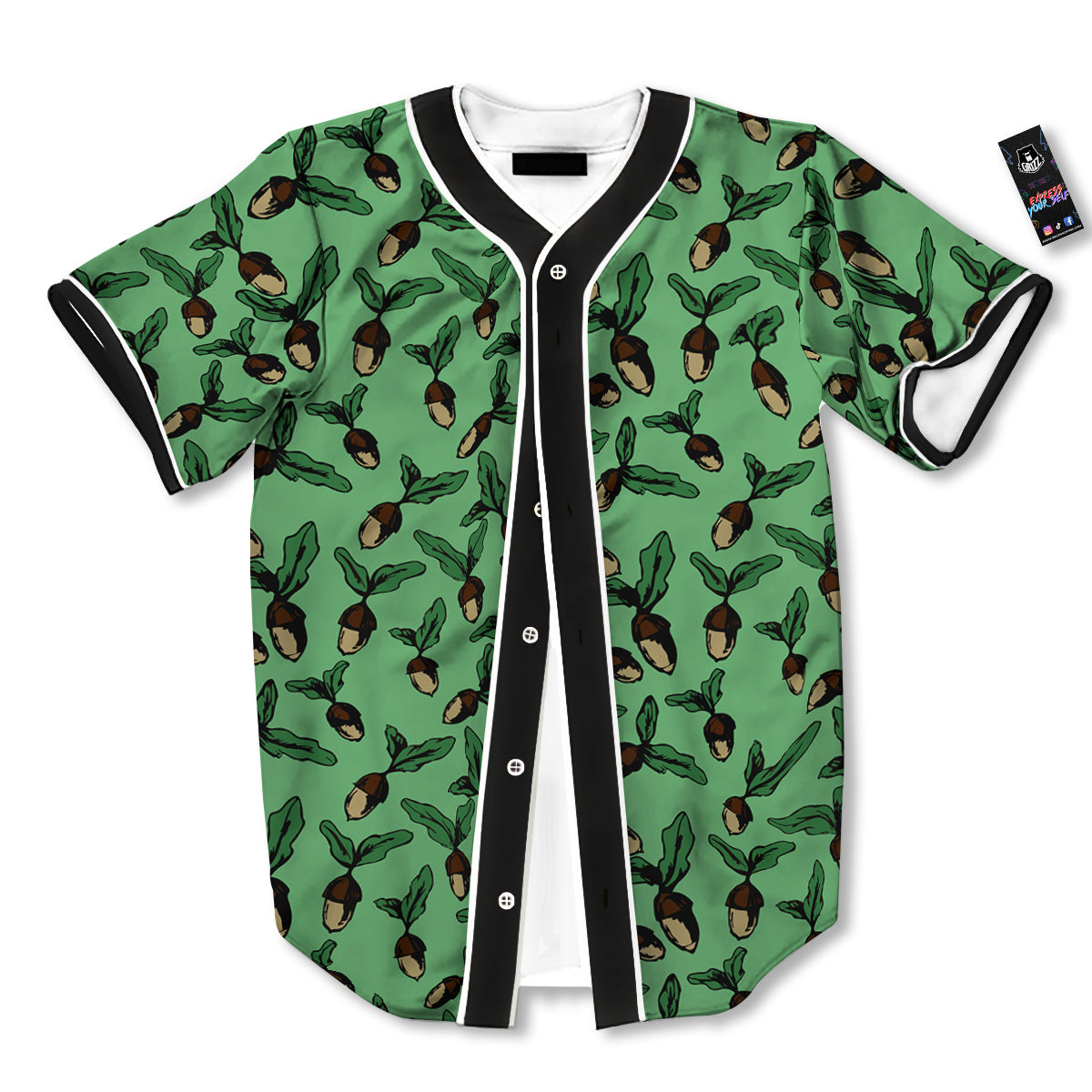 Acorn Green Print Pattern Baseball Jersey-grizzshop