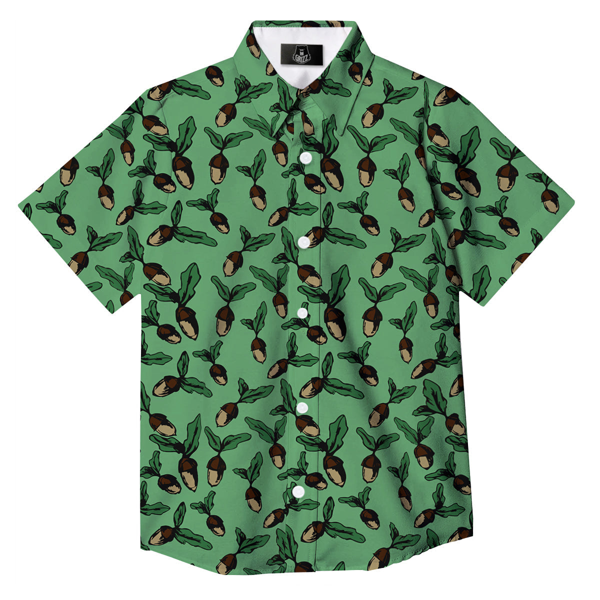 Acorn Green Print Pattern Button Up Shirt-grizzshop