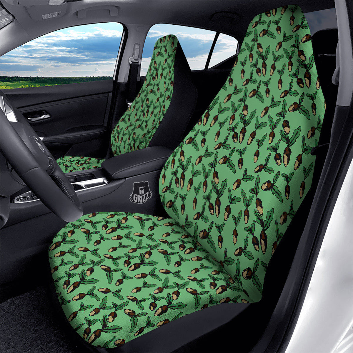 Acorn Green Print Pattern Car Seat Covers-grizzshop