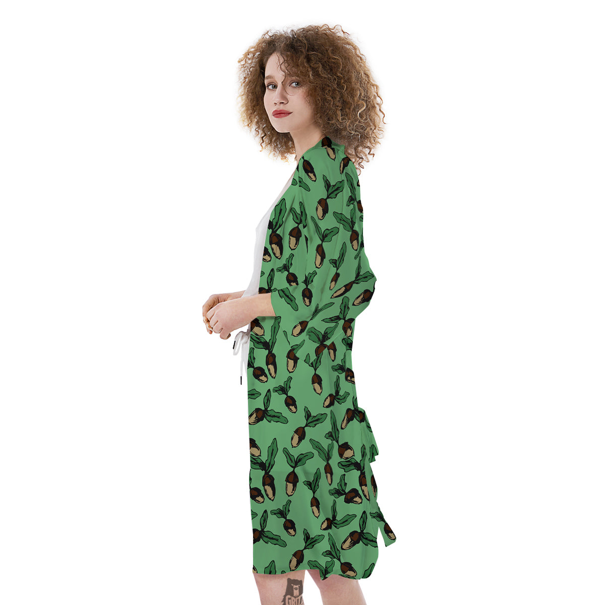 Acorn Green Print Pattern Kimono-grizzshop