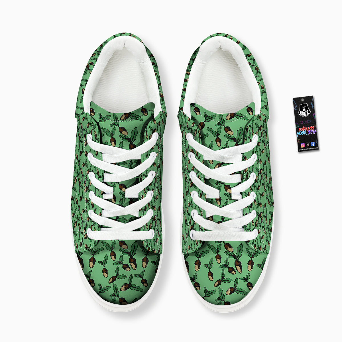 Acorn Green Print Pattern Platform Shoes-grizzshop